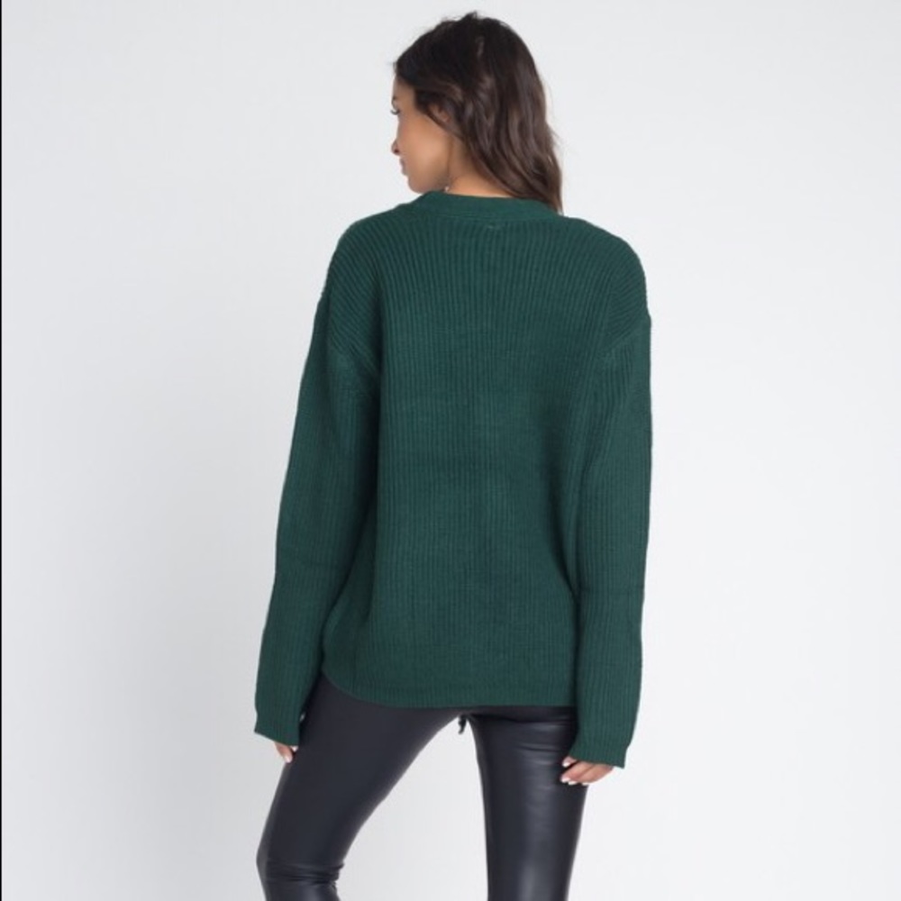 LAST 1  //  ‘LESLIE’ Dark Green Lace-Up Sweater - Picture 2 of 2